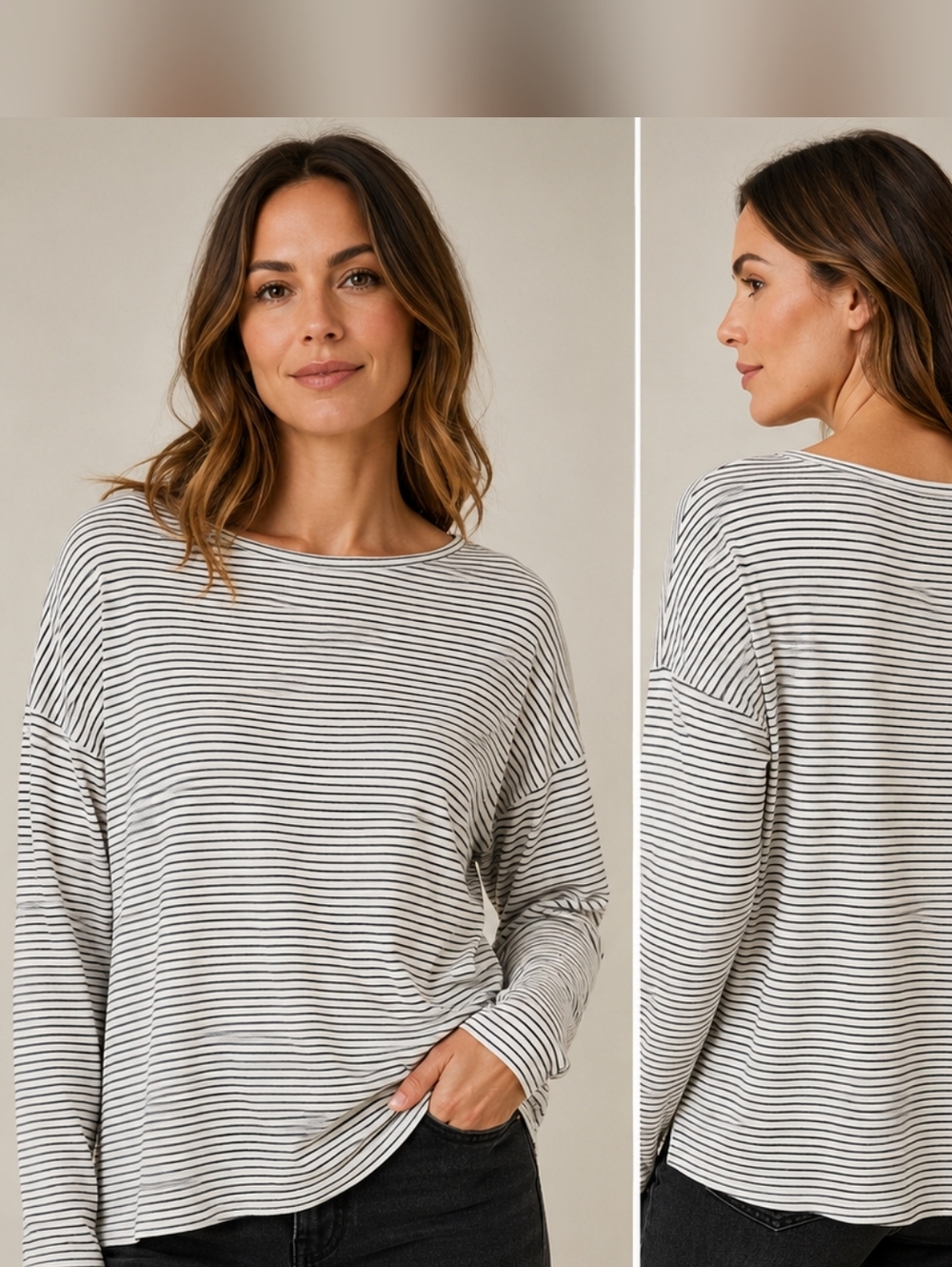 AllSaints Linen Blend Striped Oversized Top White Black Medium Tee Relaxed Beach